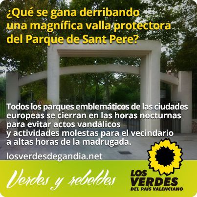 Los Verdes manifiestan su oposición al derribo de la valla del Parque de Sant Pere (Alqueria Nova)