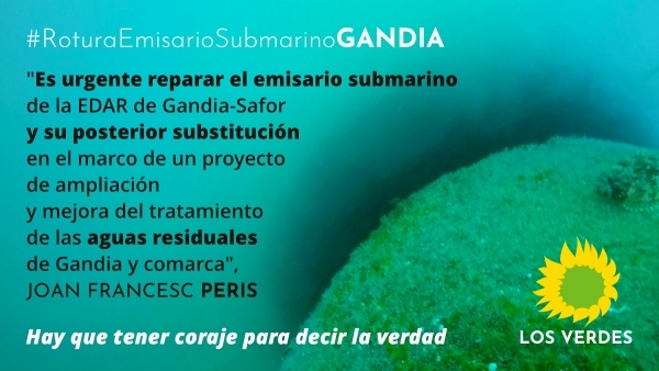 Los Verdes reclaman la urgente reparación del emisario submarino de la EDAR de Gandia-Safor y su posterior substitución en el marco de un proyecto de ampliación y mejora del tratamiento de las aguas residuales de Gandia y comarca